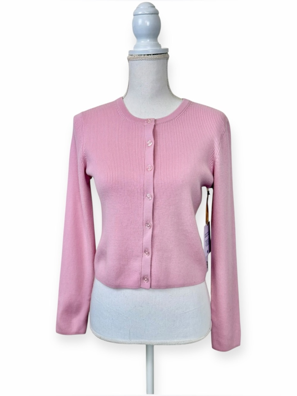 House of Harlow 1960 100% Extra Fine Merino Wool Pink Ribbed Cardigan NWT Small - Picture 3 of 9